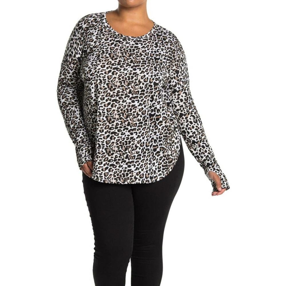 Sweet Romeo Leopard Long Sleeve Top Blouse Stretchy Plus Size 1x New